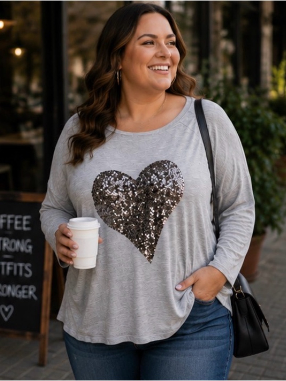 INC International Concepts Light Gray Pullover with Sequin Heart